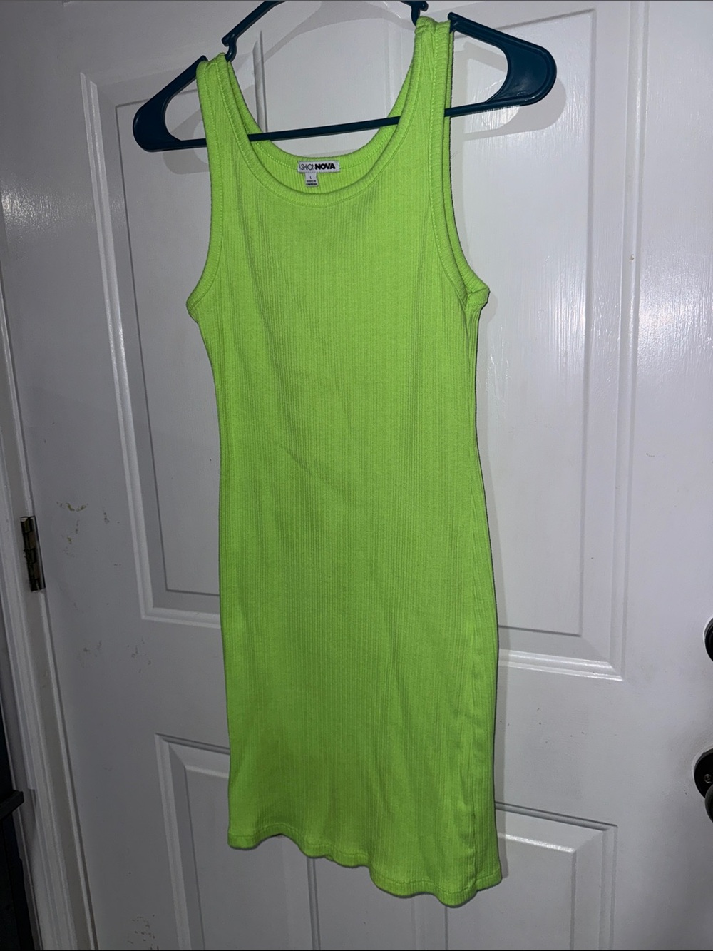 Fashion Nova Neon Lime Ribbed Tank Mini Dress